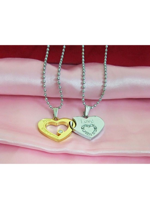 Two Pieces Couple Heart Shape Necklace by Menjewell 